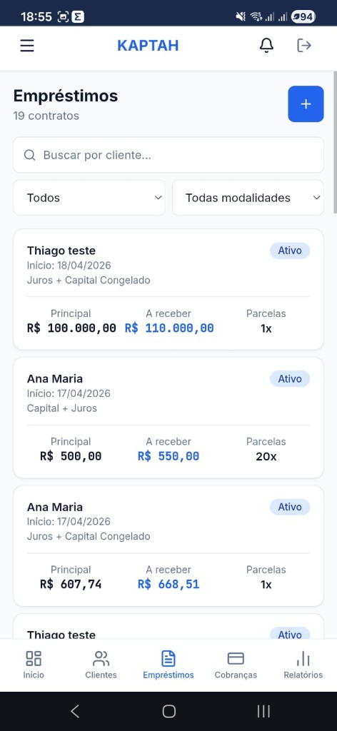 KAPTAH — Lista de contratos de empréstimo