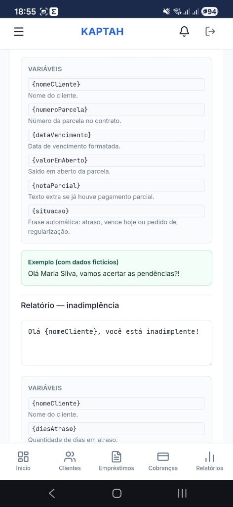 KAPTAH — Modelos de mensagens e WhatsApp