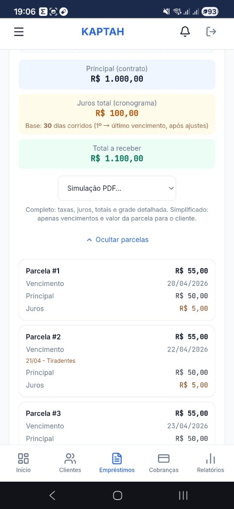 KAPTAH — Simulação de empréstimo no app